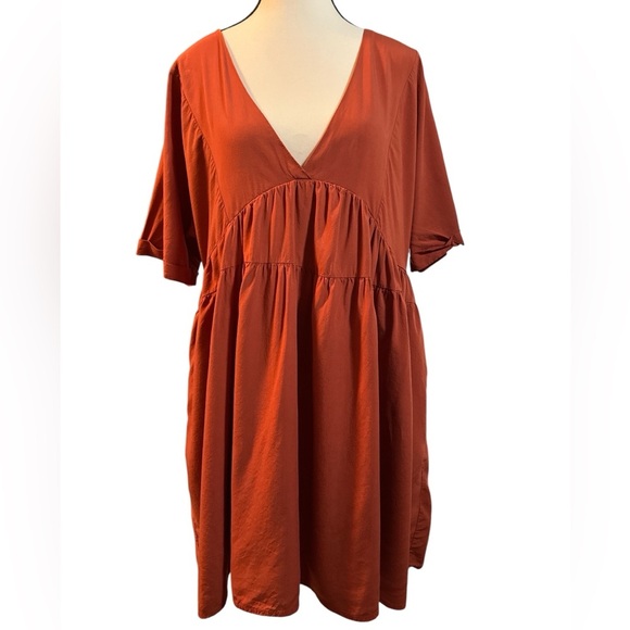 Rust Orange V-Neck Dress - Picture 3 of 5